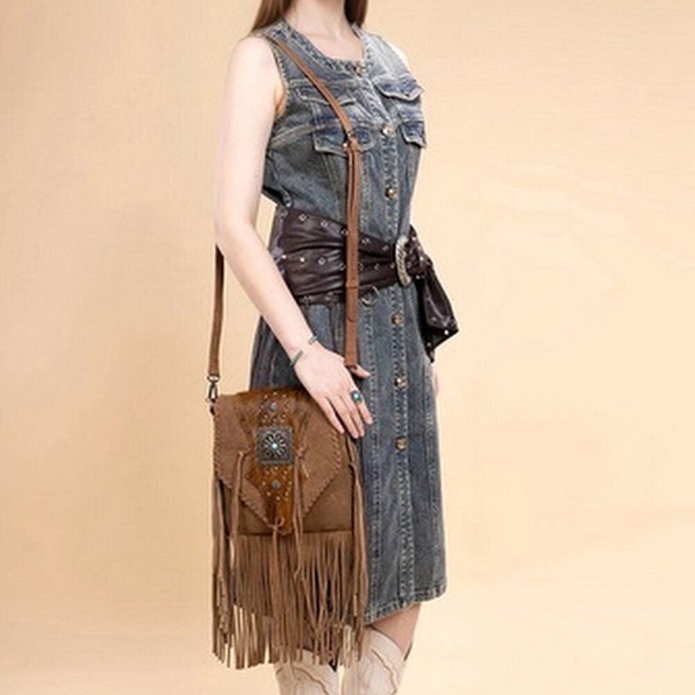 Montana West Fringe Hair-On Cowhide Crossbody - Brown - Picture 12 of 12